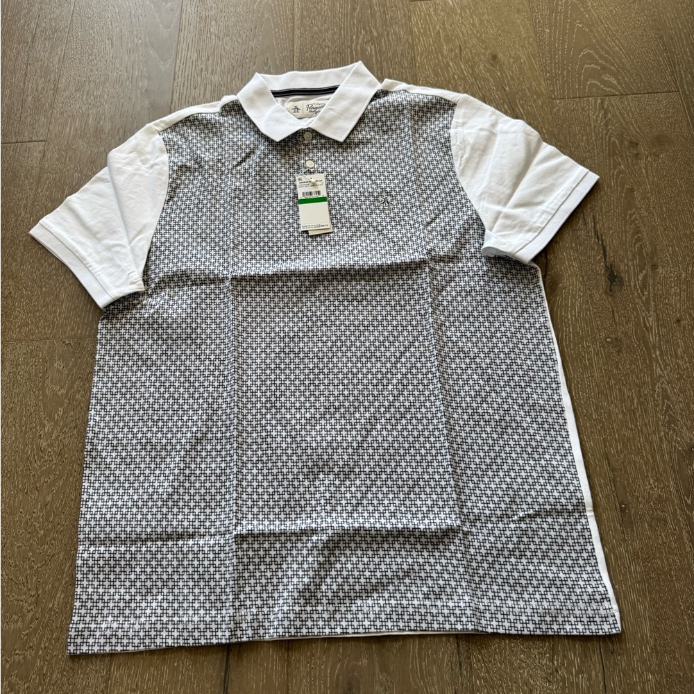 Original Penguin White and Gray Geometric Polo Shirt